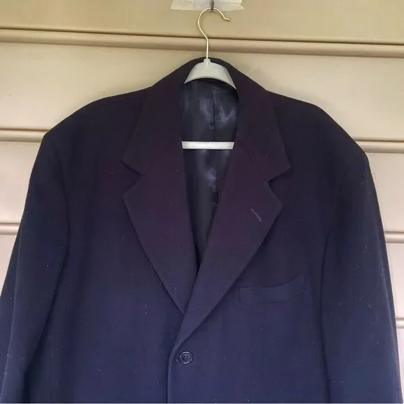 Neiman Marcus Black 100% Wool Trench Peacoat Overcoat Size 44L